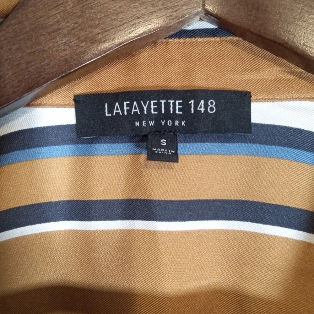 Lafayette 148 New York Striped Blouse Silk Mustard/golden Tone Womens Small - Picture 2 of 9